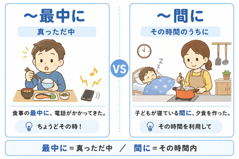 「最中に」「間に」簡単比較