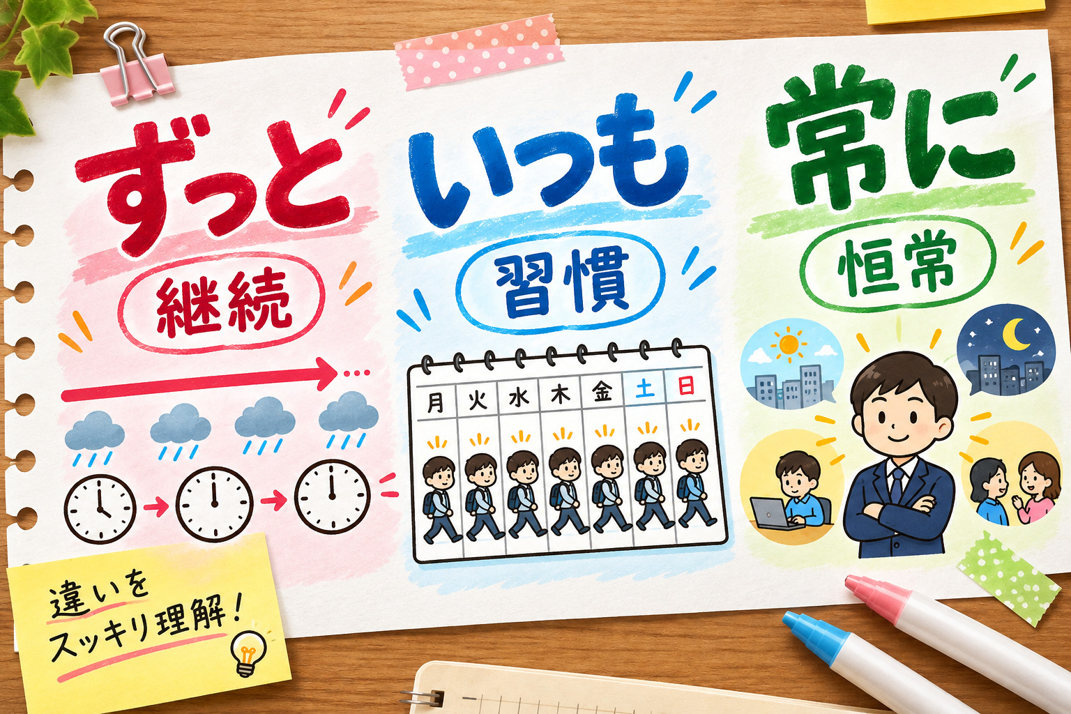 「ずっと」「いつも」「常に」