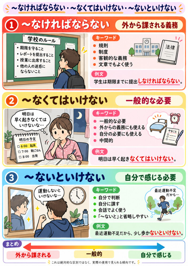 「なければならない」「なくてはいけない」「ないといけない」まとめ