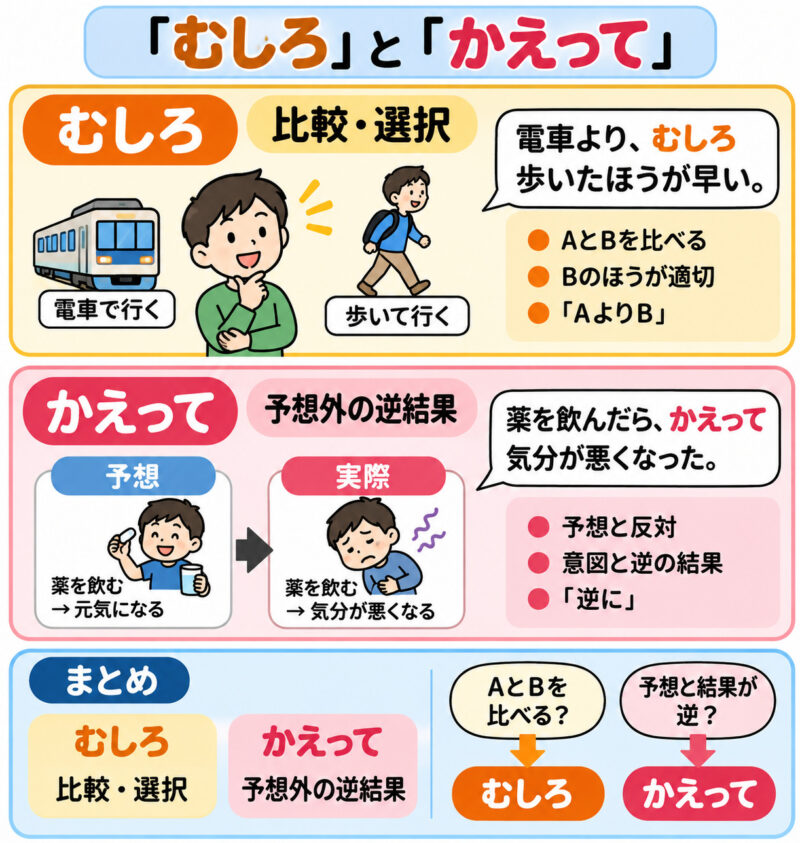 「むしろ」「かえって」まとめ