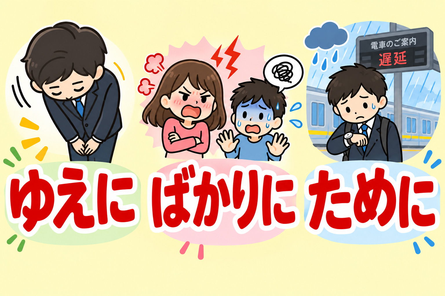 「ゆえに」「ばかりに」「ために」