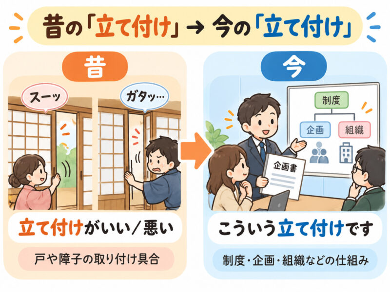 「立て付け」昔と今、簡単イラスト