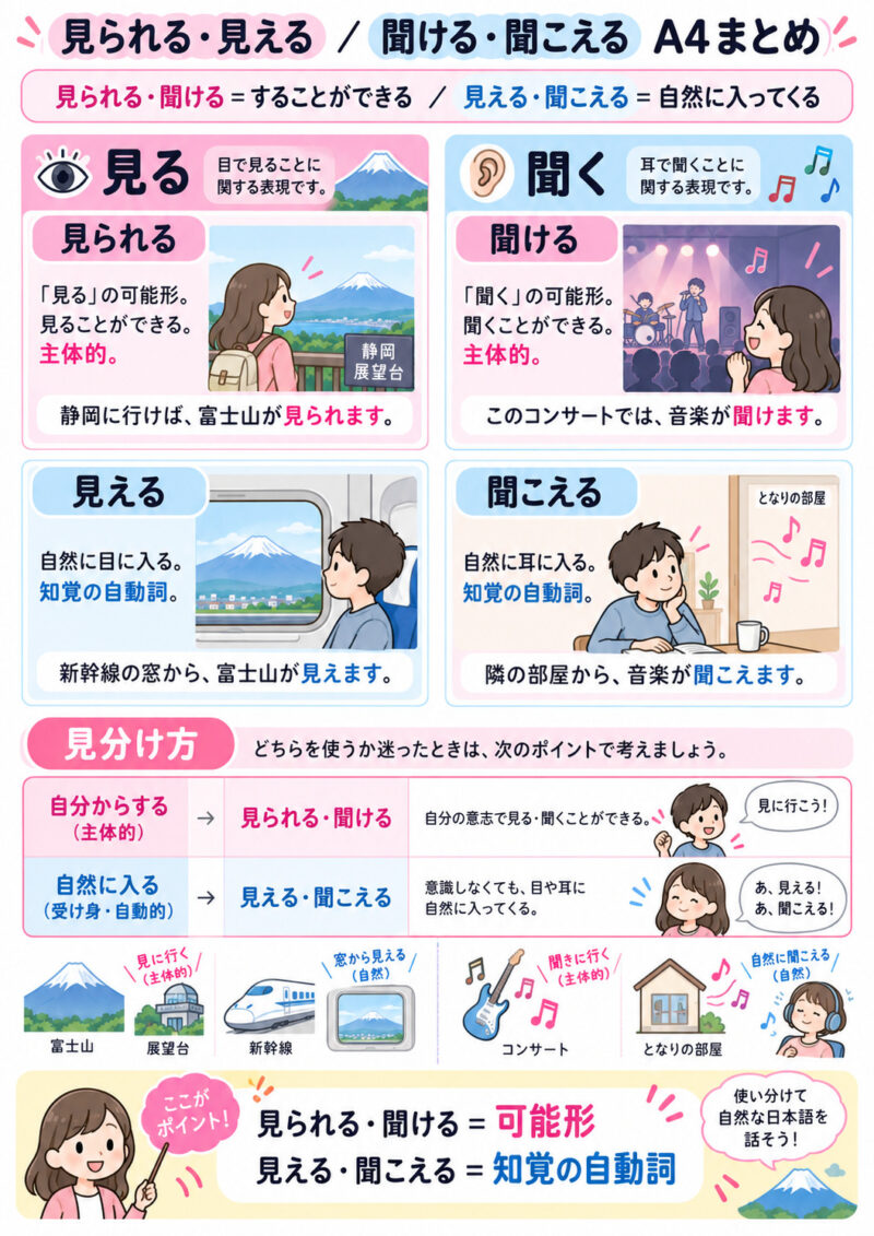 「見られる・見える」「聞ける・聞こえる」まとめ