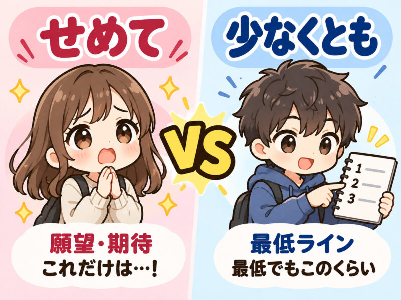 ①「せめて」VS「少なくとも」比較イラスト