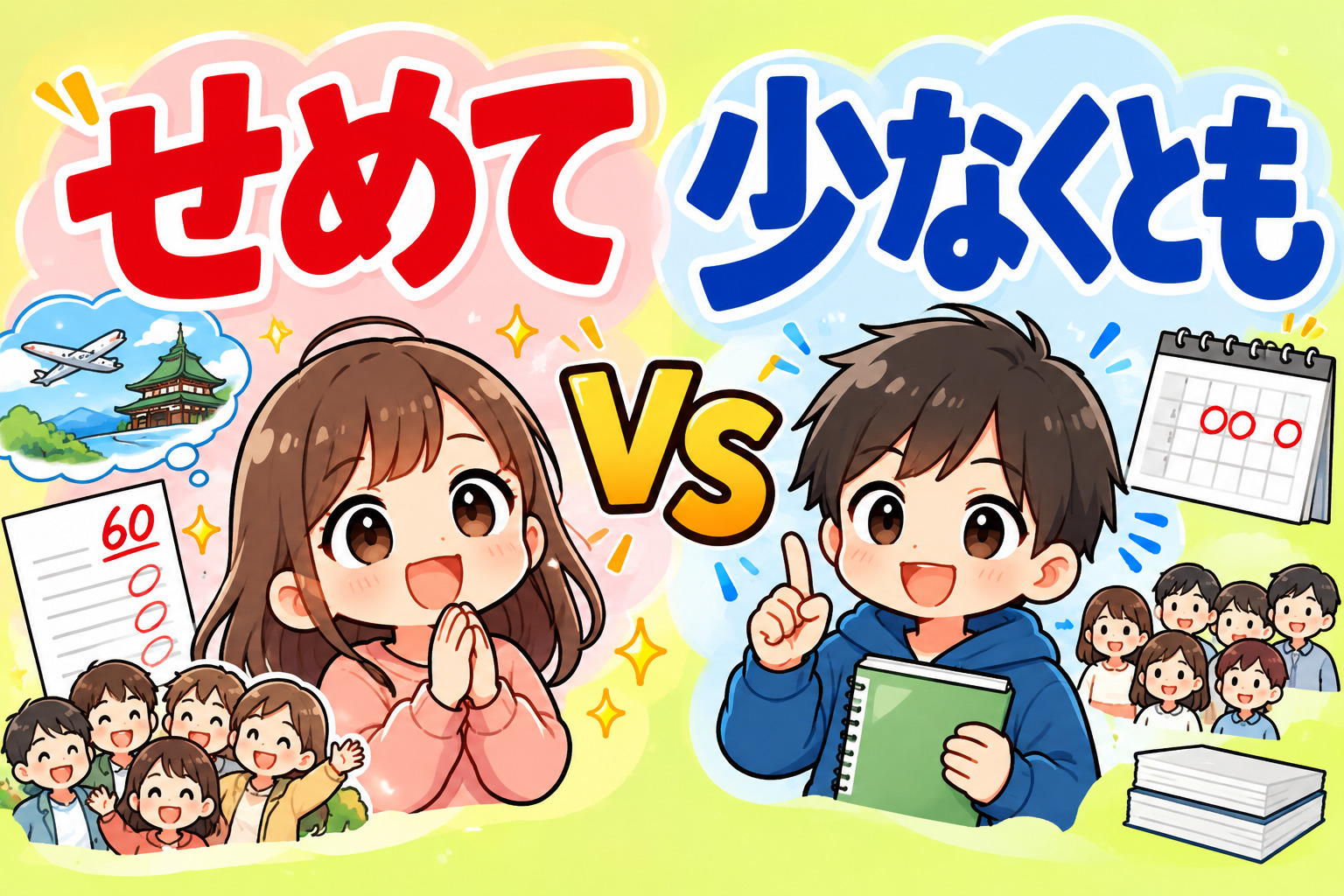 「せめて」VS「少なくとも」キャッチ