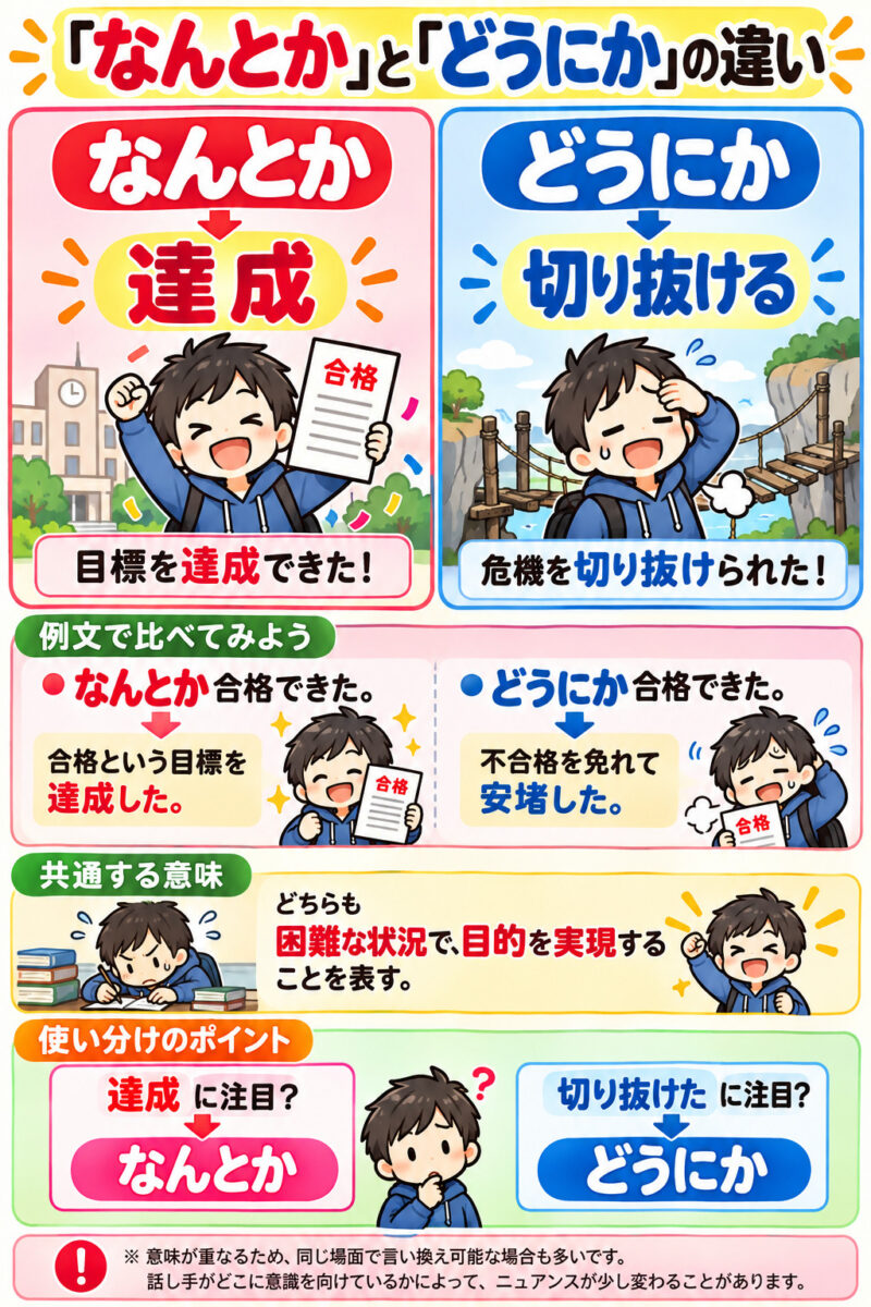 「なんとか」と「どうにか」まとめ