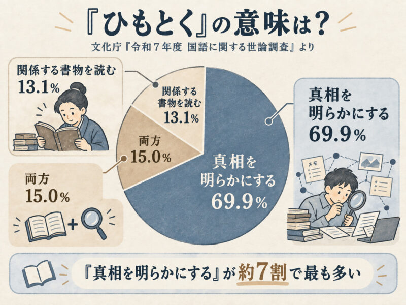 「ひもとく」の意味を読み解く調査円グラフ