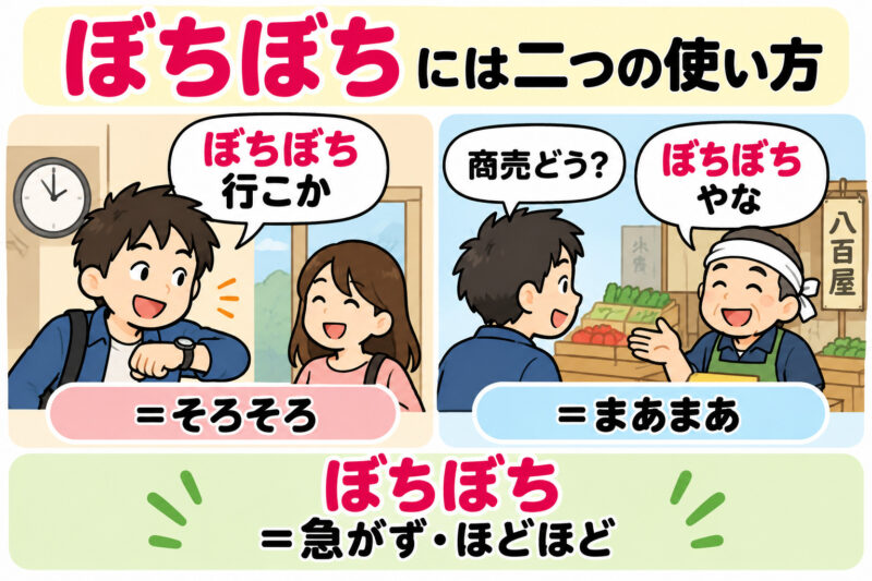 「ぼちぼち」の二つの使い方