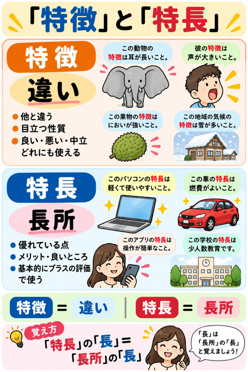 「特徴」と「特長」の違い解説 まとめ