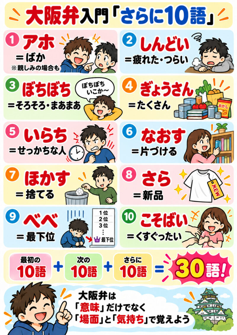 大阪弁10語まるわかりまとめ図解