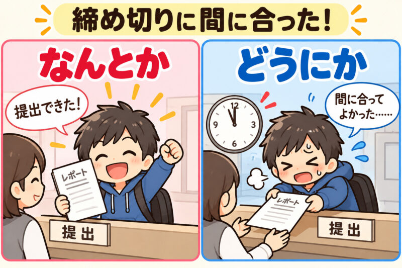 締め切りに間に合った！「なんとか」と「どうにか」③